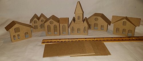 Putz Style DIY Cardboard Houses-Set of 6 Mini Vintage Houses with Small Light Hole