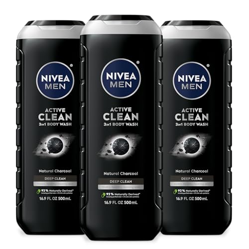 NIVEA Men Active Clean Body Wash, Natural Charcoal, 16.9 Fluid Ounce (Pack of 3) - Click to Buy