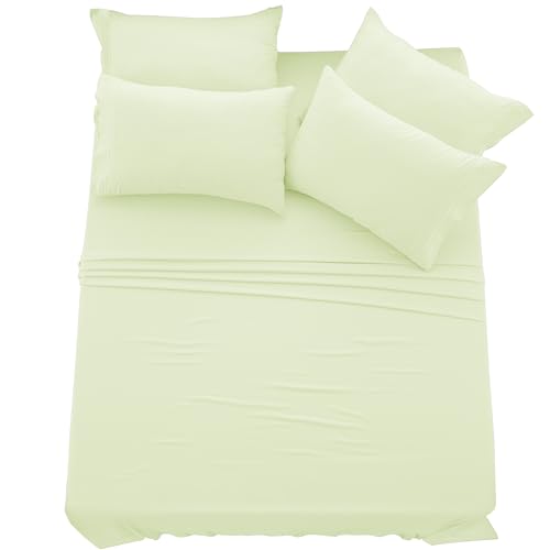LUX Décor Queen Sheet Set - 6 PC Brushed Microfiber Bed Sheets 16 Inches Deep Pockets - Embroidered & Plain Pillowcases - Hotel Luxury Sheets Queen Size Bed Set - Oeko-TEX (Vanilla) - Click to Buy