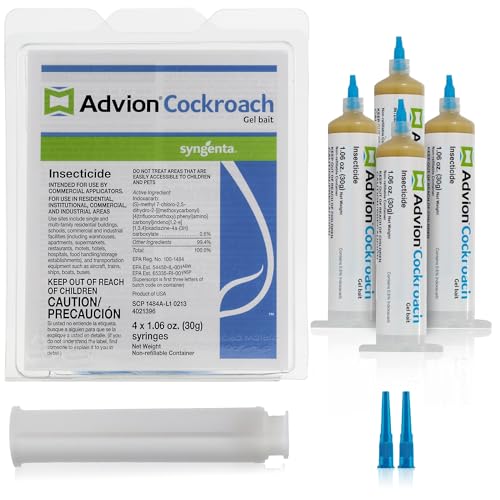 Advion Cockroach Gel Bait, 4 Tubes x 30-Grams, 1 Plunger and 2 Tips, German Roach Insect Pest Control, Indoor and Outdoor Use, Roach Killer Gel for American, German and Other Major Cockroach Species - Click to Buy