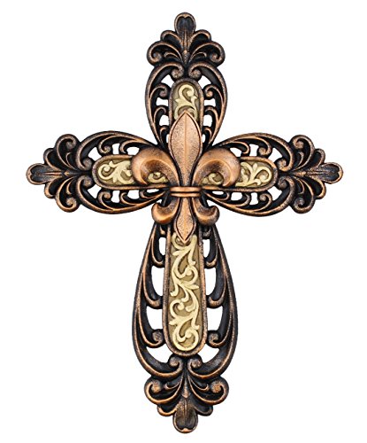 Ornate Fleur De Lis Layered Wall Cross Decorative Scrolly Details - Click to Buy