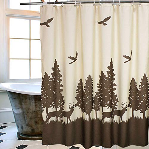 Uphome Deer in The Forest Fabric Shower Curtain - Hunting Theme Yellow and Coffee Country Moose Waterproof Mildew Resistant Bathroom Cloth Shower Curtain Cabin Decor, 72 X 72 Inch - Click to Buy