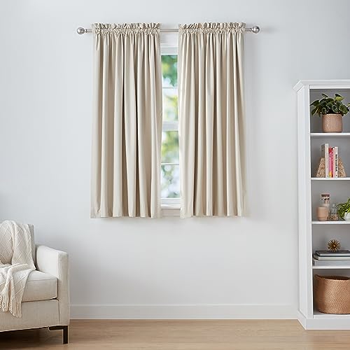 Amazon Basics Room Darkening Blackout Window Curtain with Rod Pocket and Tie Back, 52 x 63 Inches, Beige - Set of 2 - Click to Buy