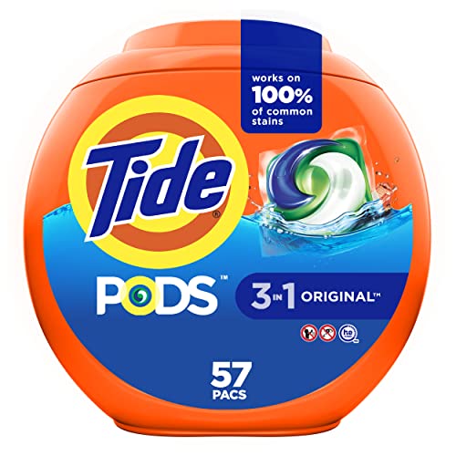 Tide PODS Liquid Laundry Detergent Soap Pacs, HE Compatible, 57 Count, Powerful 3-in-1 Clean in one Step, Original Scent - Click to Buy
