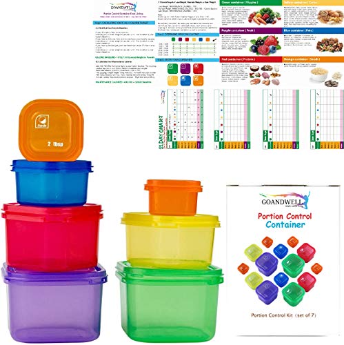 Color Coded, 7 Piece Portion Control Container Set | Nontoxic Recycled Polypropylene, Microwave & Dishwasher Safe | Bonus Insert & EBook | Compatible with Popular Diet Programs by Modern Lifestyles - Click to Buy