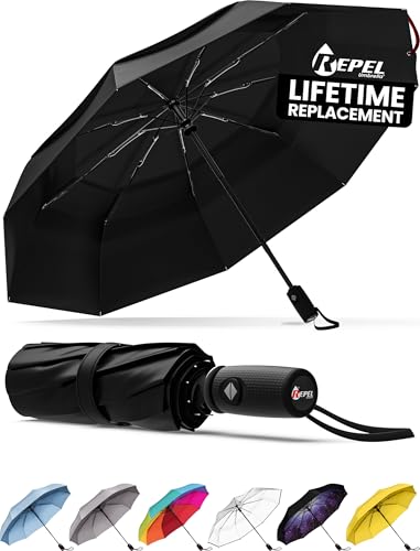 Repel Umbrella Windproof Travel Umbrellas for Rain - Easy Auto Open Close, Durable & Compact Umbrella, Strong Fiberglass Frame, Waterproof Canopy - Backpack, Purse, Portable Umbrella for Travel - Click to Buy