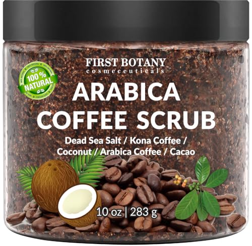 First Botany Cosmeceuticals, 100% Natural Arabica Coffee Scrub with Organic Coffee Coconut & Shea Butter Acne Anti Cellulite & Stretch Mark treatment Spider Vein Therapy, Varicose Veins Eczema, 10 oz - Click to Buy