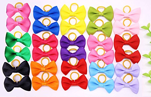 Yagopet 20pcs New Dog Hair Bows Topknot Solid Small Bowknot with Rubber Bands Top Quality Pet Grooming Products Mix Pure Colors Pet Hair Bows Dog Hair Accessories - Click to Buy