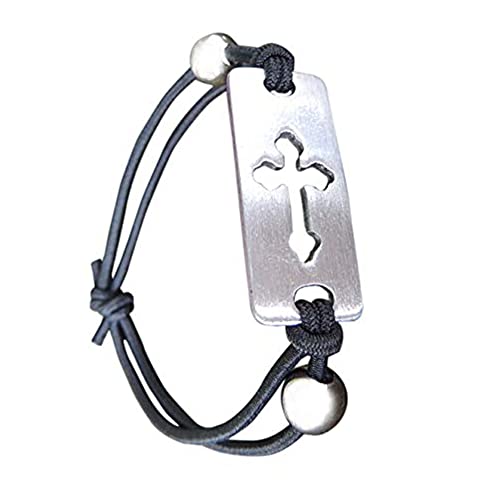 Black Stretch Bracelet with Silver Cross Charm - Gift for First Holy Communion, Baptism, Confirmation, or Christening, Religious Jewelry, One Size Fits Most, 2", Metal, no gemstone - Click to Buy