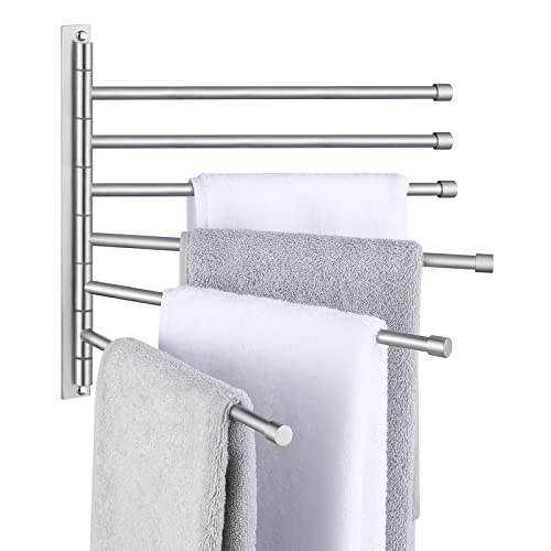 KES Swing Out Towel Bar, 6-Bar Folding Arm Swivel Hanger Bathroom Storage Organizer Wall Mount Rustproof 13 Inch SUS 304 Stainless Steel Brushed Finish, A2102S6-2