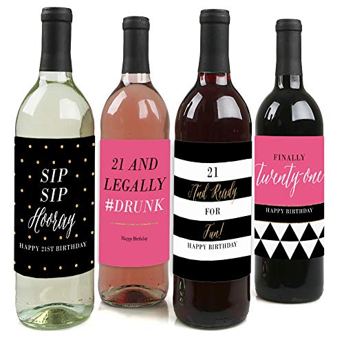 Big Dot of Happiness Finally 21 - Girl - Wine Bottle Labels Birthday Gift - Set of 4 - Click to Buy