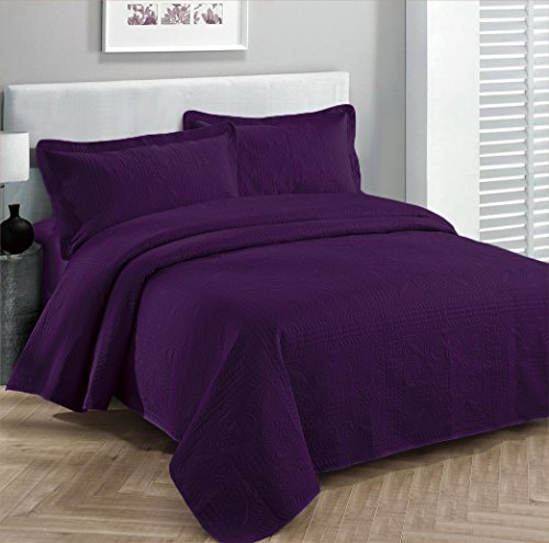 Fancy Collection 3pc Luxury Bedspread Coverlet Embossed Bed Cover Solid Dark Purple New Over Size 100"x 106" Full/queen - Click to Buy