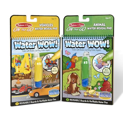 Melissa & Doug On The Go Water Wow! Reusable Water-Reveal Activity Pads, Vehicle & Animal Watercolor Books, Chunky-Size Water Pen, 2-Pack - Click to Buy