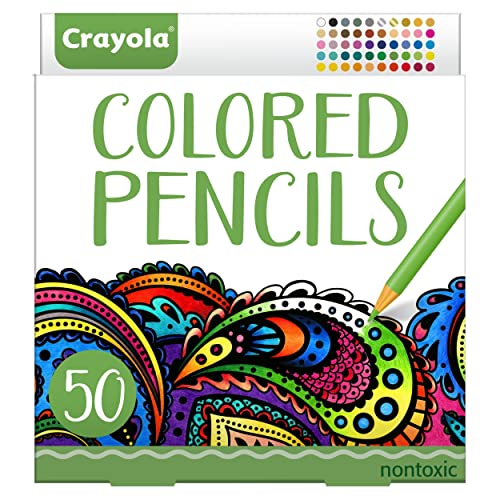Crayola Colored Pencils, 50 Count, Pre-sharpened, Non Toxic, Art Tools, Assorted Colors, great for Adult Coloring Books and Drawing - Click to Buy