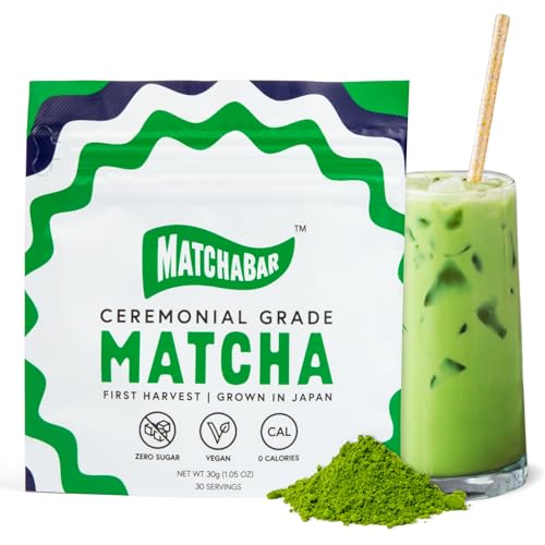 Matchabar Matcha Powder (30g) - Ceremonial Grade Authentic Japanese Matcha Green Tea - Matcha Green Tea Harvested in Japan - Matcha Tea Powder Latte - Zero Sugar, Vegan & 0 Calories - Click to Buy