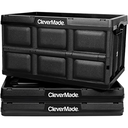 CleverMade CleverCrates 62 Liter Collapsible Storage Bin/Container: Solid Wall Utility Basket/Tote, Black, 3 Pack - Click to Buy
