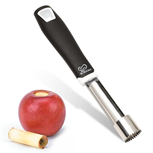 Apple Corer - Stainless Steel - Commercial Grade Metal with Soft Rubber Handle - Free E-book of Pie Recipes - Premier Kitchen Utensil for Coring - Best Tool for Pear & Other Fruits - Core Remover by Kitchen Basix - Click to Buy