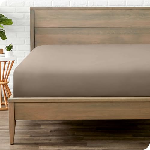 Bare Home Fitted Bottom Sheet Queen - Premium 1800 Microfiber - Ultra-Soft Wrinkle Free - Deep Pocket - Fitted Sheet (Queen, Taupe)