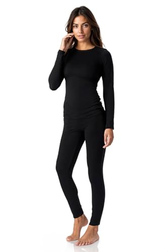 Thermajane Long Johns Thermal Underwear for Women Fleece Lined Base Layer Pajama Set Cold Weather (X-Large, Black)