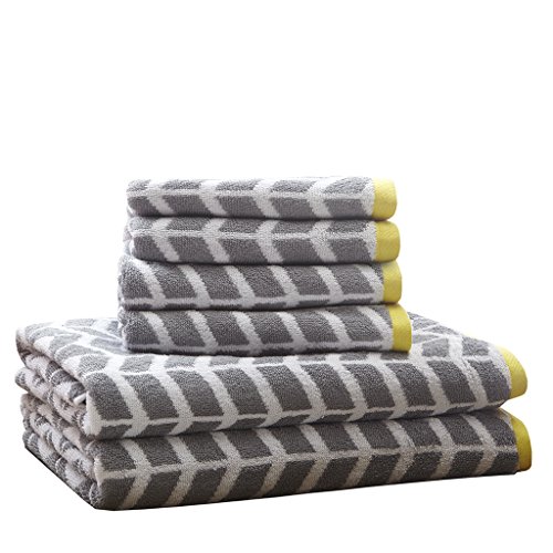 Intelligent Design - Nadia Quick Dry, Premium Absorbent Chevron Cotton Towels Bath/Bathroom Set - Ultra Soft Bathroom Towels Set - Gray - 6 Piece Set incl. 2 Shower Towel 4 Hand Towel - Click to Buy