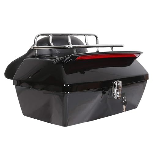 EGO Bike Black Motorcycle Trunk Tour Pack Luggage Compatible with Harley Honda Yamaha Suzuki Cruiser Motorcycle Luggage Tour Trunk Tail Box with Top Rack Backrest