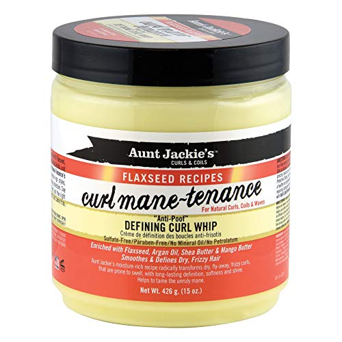 Aunt Jackie's Flaxseed Recipes Curl Mane-tenance, Lightwieght Anti-Poof Defining Curl Whip, Enriched with Flaxseed, Argan Oil and Shea Butter, Great for Dry and Frizzy Hair, 15 Ounce Jar - Click to Buy