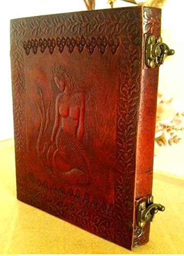 QualityArt Handmade Leather Journal Mermaid Leather Notebook Diary Sketchbook Travel Blank Book 9x7 Inches Brown - Click to Buy