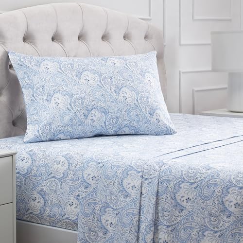Mellanni Twin Sheet Set - Iconic Collection Bedding Sheets & Pillowcases - Luxury, Extra Soft, Cooling Bed Sheets - Deep Pocket up to 16" - Wrinkle, Fade, Stain Resistant - 3 PC (Twin, Paisley Blue)