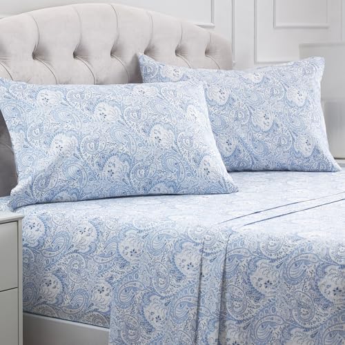 Mellanni King Sheets Set - 4 PC Iconic Collection Bedding - Hotel Luxury, Extra Soft, Cooling Bed Sheets - Wrinkle, Fade, Stain Resistant (King, Paisley Blue) - Click to Buy