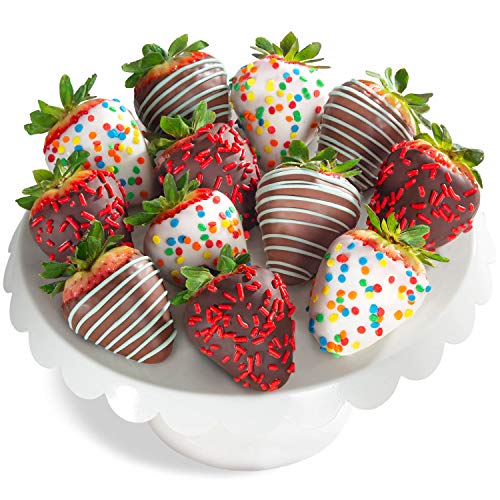 A Gift Inside Happy Birthday Chocolatey Dipped Strawberries - 12 Berries - Click to Buy