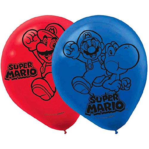 Amscan Boys Super Mario Brothers Birthday Party Printed Balloons(Pack of 6), Red/Blue, 12"