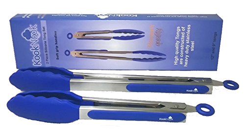 KookNook Premium Silicone Kitchen Tongs 2-Pack (12-inch & 9-inch), Dark Blue - Click to Buy