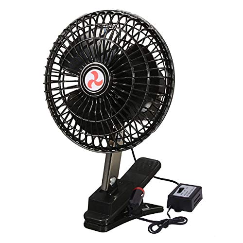 Zone Tech 12V Oscillating Fan - Includes clamp and Screws for Easy Attachment to Either The Console or Dash (Black 1 Pack) - Click to Buy