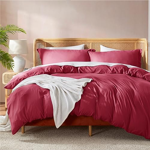 Nestl Burgundy Red Duvet Cover King Size - Soft Double Brushed King Duvet Cover Set, 3 Piece, with Button Closure, 1 Duvet Cover 104x90 inches and 2 Pillow Shams