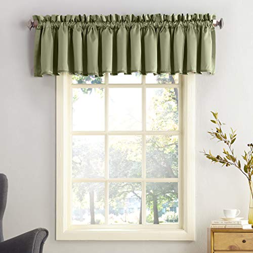 Sun Zero Solid Energy Efficient Rod Pocket Curtain Valance, Polyester, Sage Green, 18" W x 54" L (Pack of 1) - Click to Buy