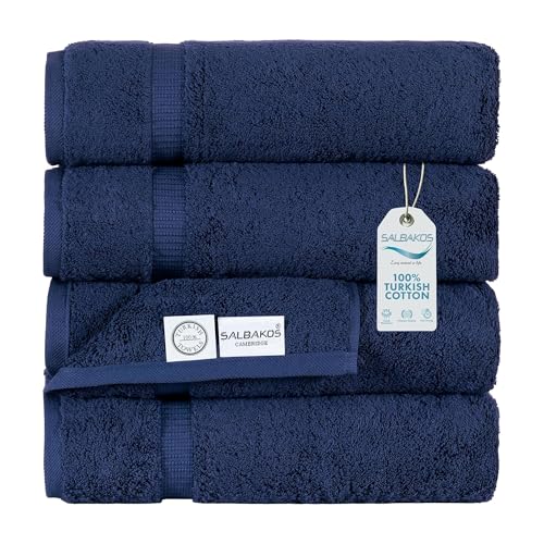 SALBAKOS - Premium 4 Piece Bath Towel Set, Made with 100% Turkish Cotton, Quick Drying, Highly Absorbent & Comfy Towels for Spa & Hotel | 27"x54" (Navy) - Click to Buy