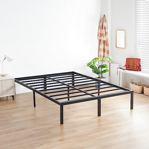 Olee Sleep 14 Inch Heavy Duty Steel Slat Anti-Slip Support, Easy Assembly Platform Bed Frame, Noise Free Steel Mattress Foundation, Maximum Storage, No Box Spring Needed, Black, Full Size - Click to Buy