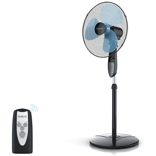 Brandson - Standventilator mit Fernbedienung Standlüfter - Ventilator höhenverstellbarer Standfuß - Neigungswinkel verstellbar - 50W - 3 verschiedene Geschwindigkeitsstufen - Oszillationsfunktion 80° - Click to Buy
