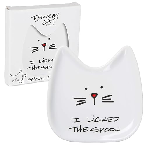 Pavilion Gift Company Blobby Cat, Cat Spoon Rest "I Licked the Spoon", 5", White