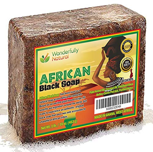 Organic African Black Soap - For Acne & Dark Spots | Natural Vegan and Cruelty Free – Satisfaction Guarantee 1lb bar | 90 day Supply - Click to Buy