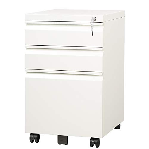 DEVAISE 3 Drawer Mobile File Cabinet with Lock, Fully Assembled Except Casters, Letter/Legal Size, White - Click to Buy