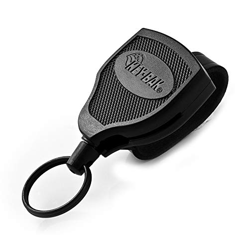 KEY-BAK SUPER48 XD 20oz. Locking Retractable Keychain, 28" Retractable Cord, Black Polycarbonate Case, Leather Duty Belt Loop, Oversized Split Ring - Click to Buy