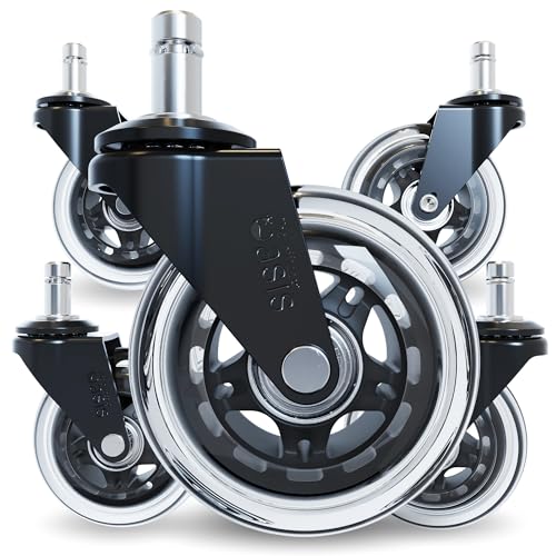 The Original Rollerblade Office Chair Wheels (As Seen On PBS) - Incredibly Smooth & Quiet Rolling Casters - Safe for Hardwood Floors & Carpet - Easy Installation with Universal Fit - Set of 5 - Click to Buy