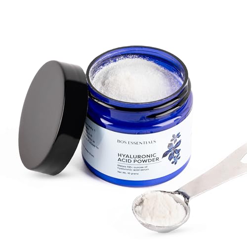 BOS ESSENTIALS Pure Hyaluronic Acid Serum Powder | 100% NATURAL | High Molecular Weight | Locks in moisture and creates full, youthful skin - Makes 50+ ounces of anti aging Hyaluronic Acid serum!