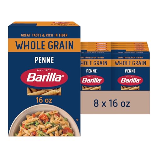 Barilla Whole Grain Penne Pasta, 16 oz. Box (Pack of 8) - Non-GMO Pasta Made With 100% Whole Grain Durum Wheat - Great Source of Fiber - Click to Buy