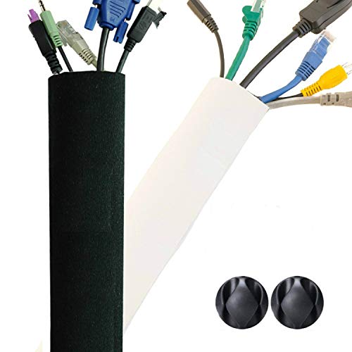 Manchon de rangement de câbles de qualité supérieure de 160 cm, meilleur organisateur de cordons pour TV sur le mur, bureau, ordinateur, bureau, maison – Cache-cordon réversible en néoprène noir et - Click to Buy