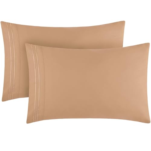 Mellanni Taie Oreiller - avec Fermeture par Enveloppe - Douce Et Brossée - (2 PC King, Tan) - Click to Buy