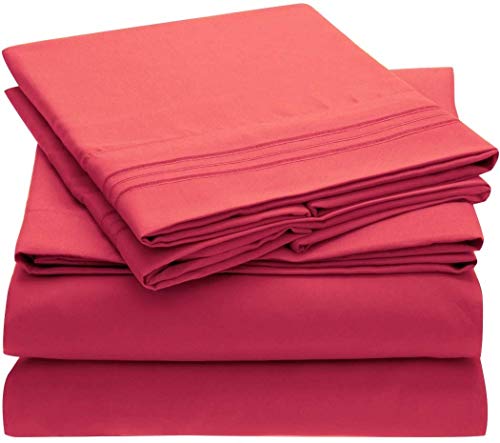 Mellanni Bed Sheet Set - HIGHEST QUALITY Brushed Microfiber 1800 Bedding - Deep Pocket, Wrinkle, Fade, Stain Resistant - Hypoallergenic - 4 Piece - Queen, Hot Pink - Click to Buy
