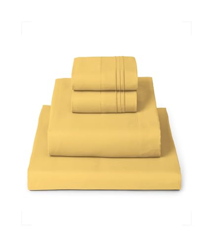 Mellanni Queen Sheet Set - Iconic Collection Bedding Sheets & Pillowcases - Hotel Luxury, Extra Soft, Cooling Bed Sheets - Deep Pocket up to 16" - Wrinkle, Fade, Stain Resistant - 4 PC (Queen, Yellow)