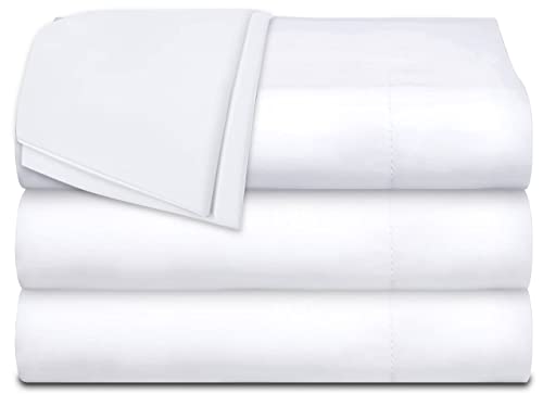 White Classic Twin Flat Sheets 3 Pack, White Cotton Flat Bed Sheet 66x104 Inches, 200 Thread Count Hospital Bed Sheets - Click to Buy